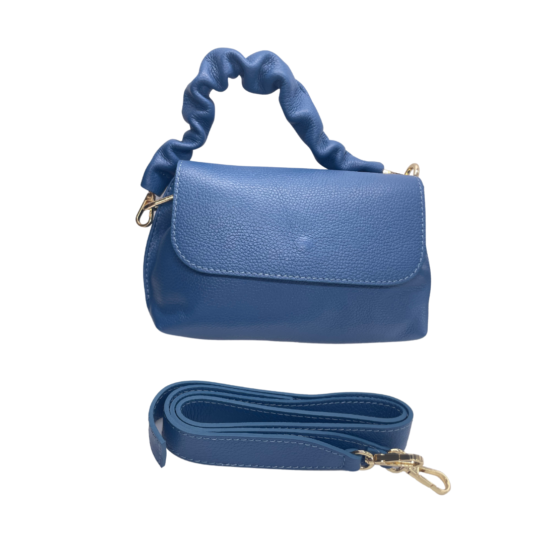 Borsa in pelle con pattina e manico plissettato