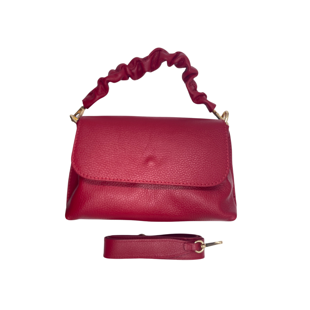Borsa in pelle con pattina e manico plissettato