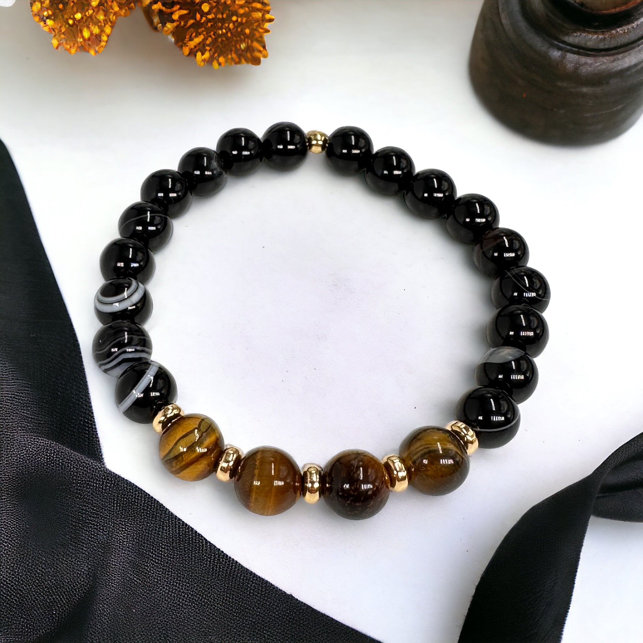 Bracciale con perle di Agata e Occhio di Tigre