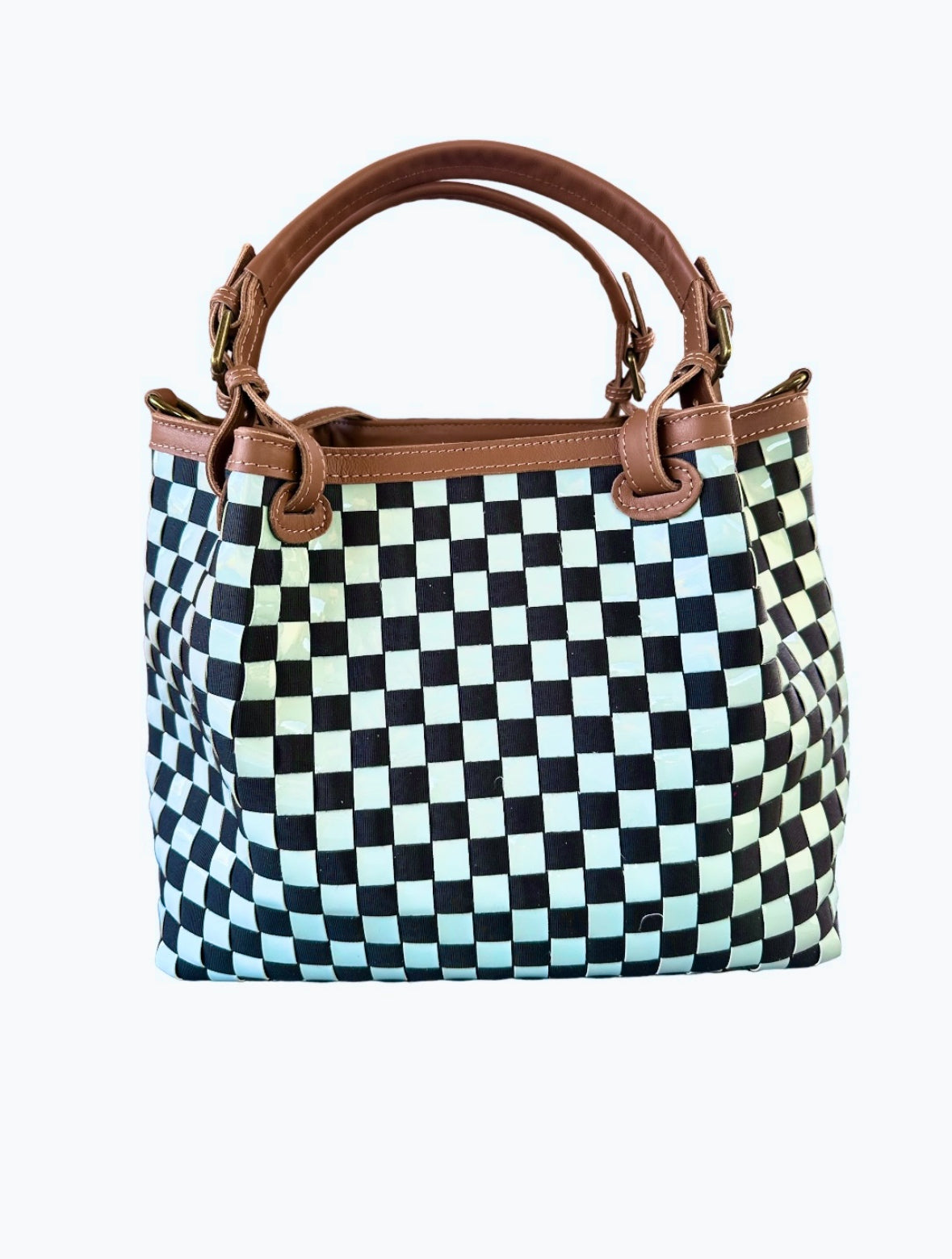 Borsa da donna in pelle e rafia con inserti in pelle