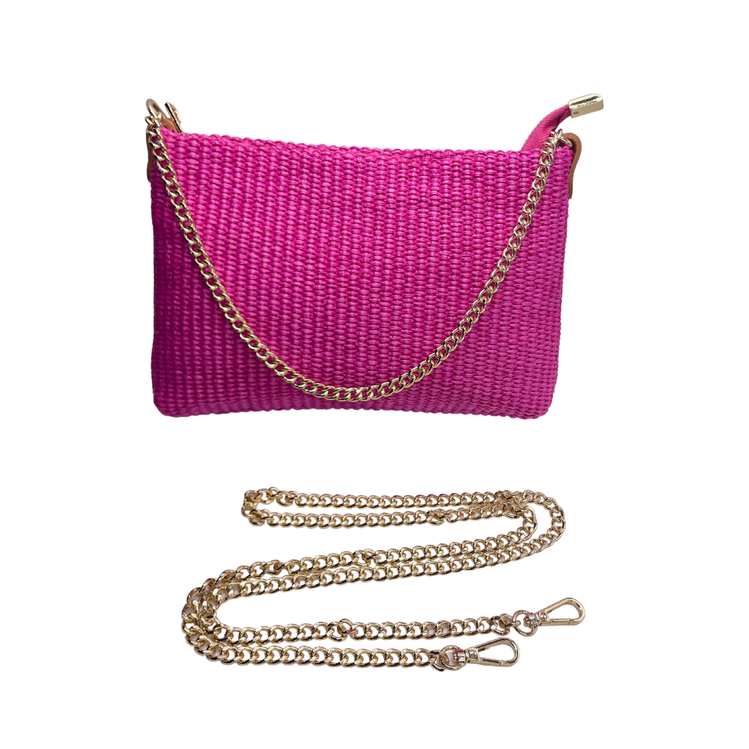 Pochette da donna in rafia con tracolla lunga