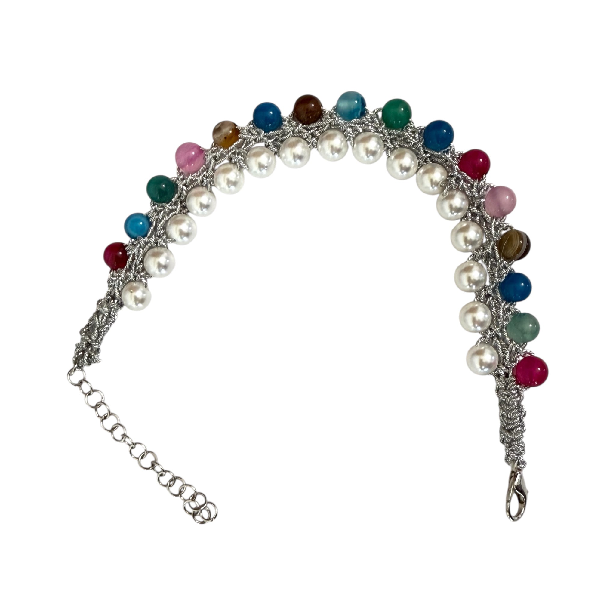 Bracciale con perle e filo gioiello a intreccio da donna
