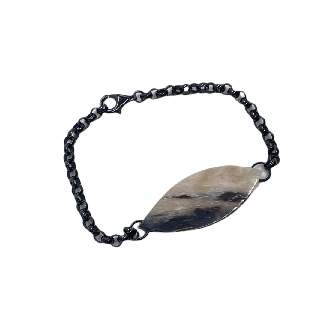 Bracciale da uomo in argento 925 nero con inserto in corno naturale striato